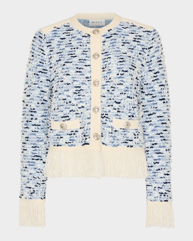 Fringed Textured Tweed Cardigan